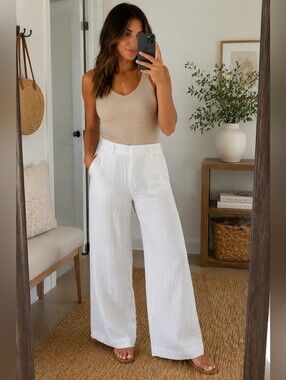 Isaac Mizrahi for Target White 100% Linen Wide Leg Pants Size 8